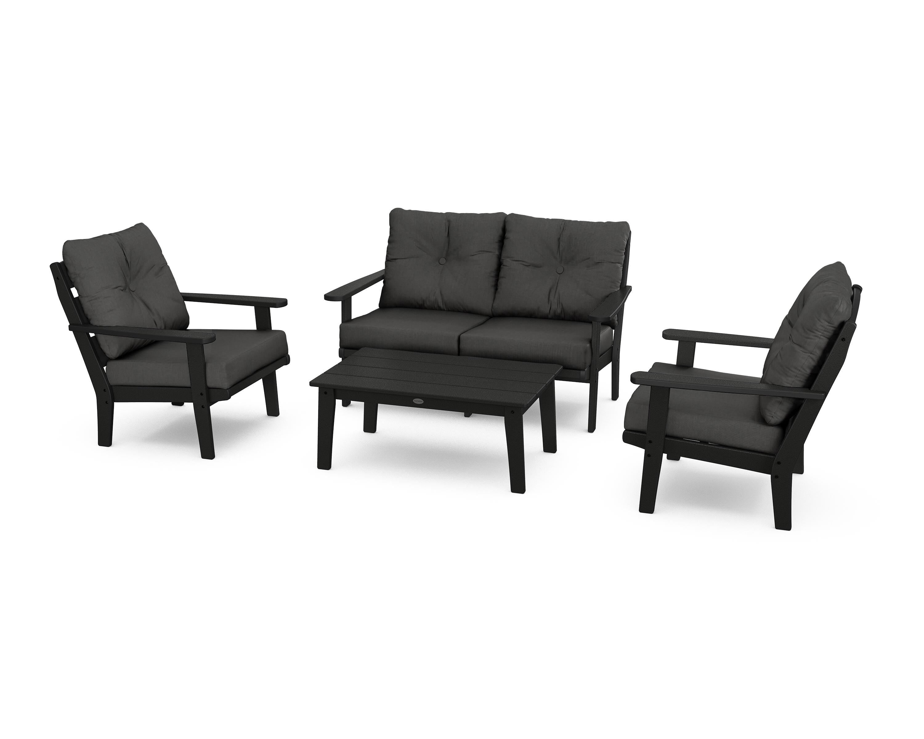 POLYWOOD® Lakeside 4-Piece Deep Seating Set in Black / Spectrum Carbon