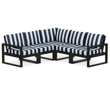 POLYWOOD® EDGE 5-Piece Modular Deep Seating Set in Black / Cabana Stripe Marine Indigo