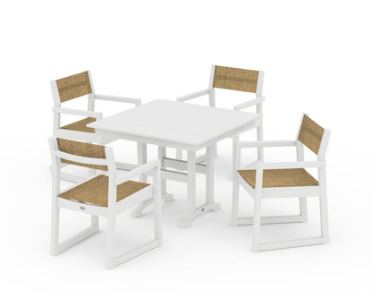 POLYWOOD® EDGE Sling Arm Chair 5-Piece Farmhouse Dining Set in White / Burlap Sling