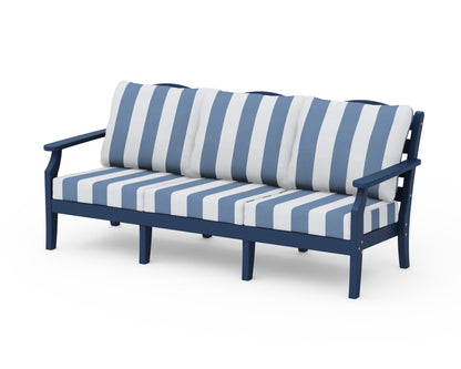 Draper James™ by  POLYWOOD® Savannah Deep Seating Sofa in Navy / Cabana Stripe Sky Blue