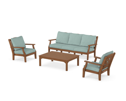Martha Stewart by POLYWOOD® Chinoiserie 4-Piece Deep Seating Set with Sofa in Teak / Glacier Spa