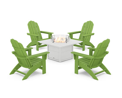 POLYWOOD® 5-Piece Vineyard Grand Adirondack Conversation Set with Fire Pit Table in Lime / White