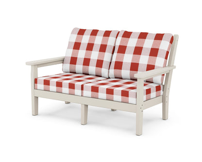 POLYWOOD® Chippendale Deep Seating Loveseat in Sand / Buffalo Plaid Crimson