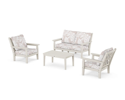 POLYWOOD® Chippendale 4-Piece Deep Seating Set with Loveseat in Sand / Leaf Dune Burlap