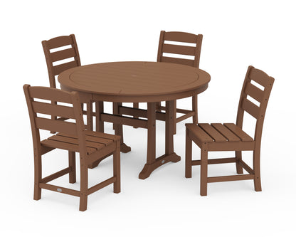POLYWOOD® Lakeside Side Chair 5-Piece Round Dining Set With Trestle Legs in Teak
