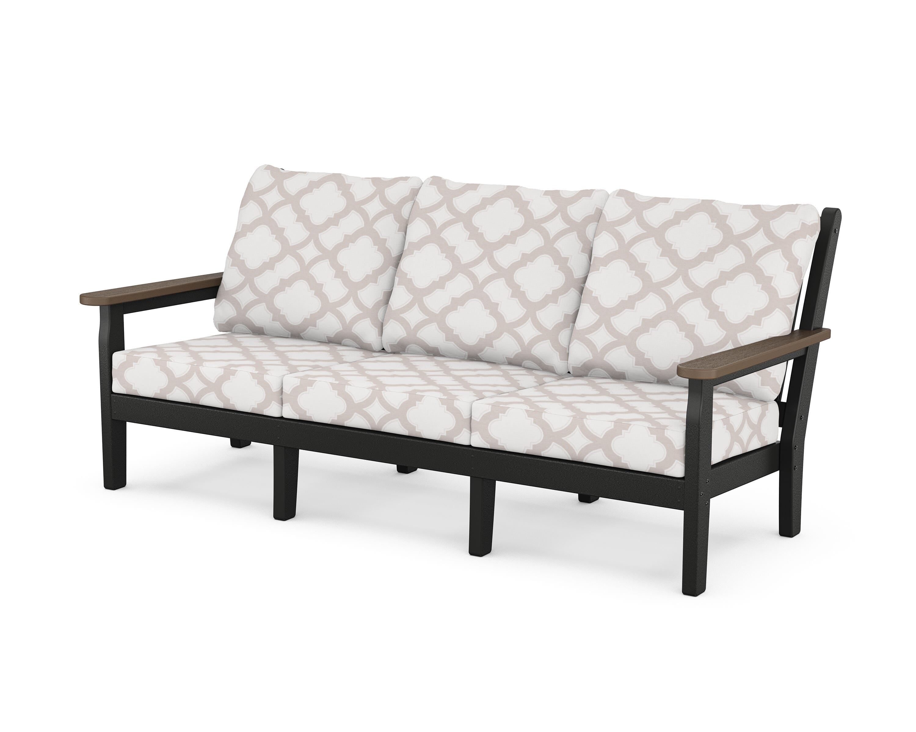 POLYWOOD® Chippendale Deep Seating Sofa in Black / Kona / Trellis Dune Burlap