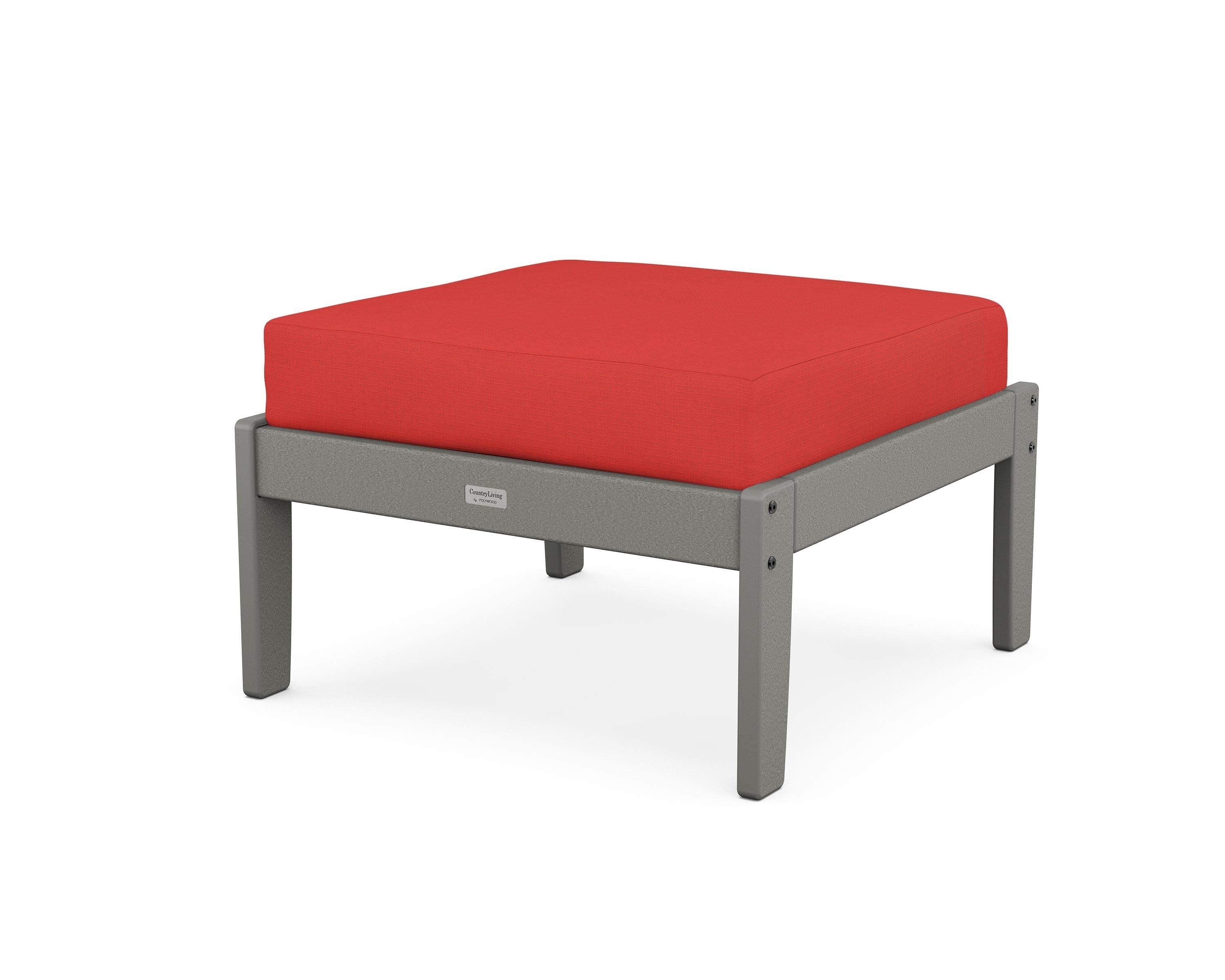 Country Living Cottage Deep Seating Ottoman in Slate Grey / Crimson Linen
