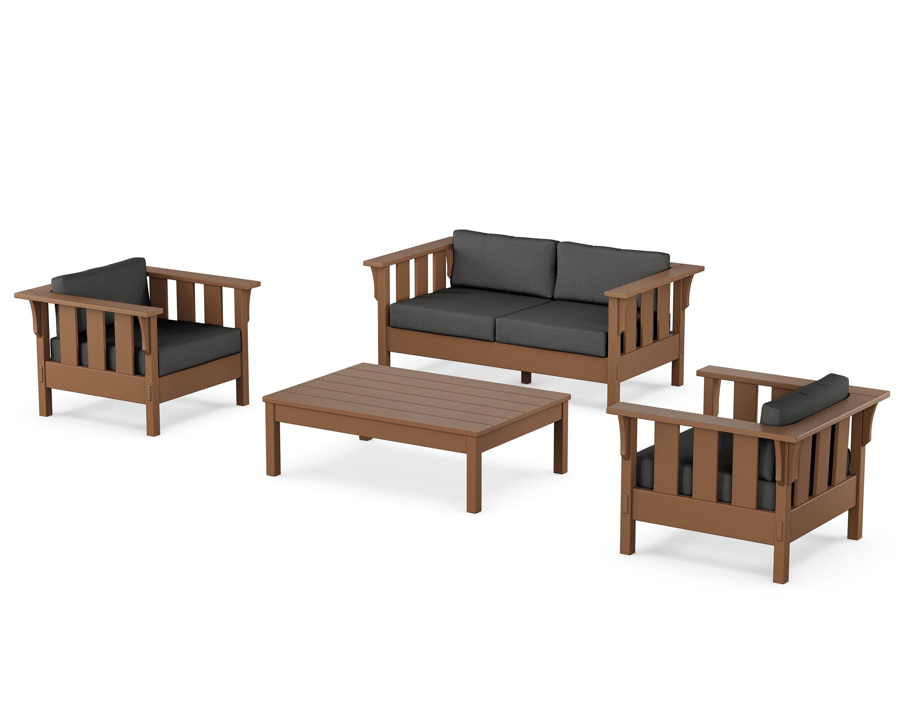 Martha Stewart by POLYWOOD® Acadia 4-Piece Deep Seating Set with Loveseat in Teak / Spectrum Carbon