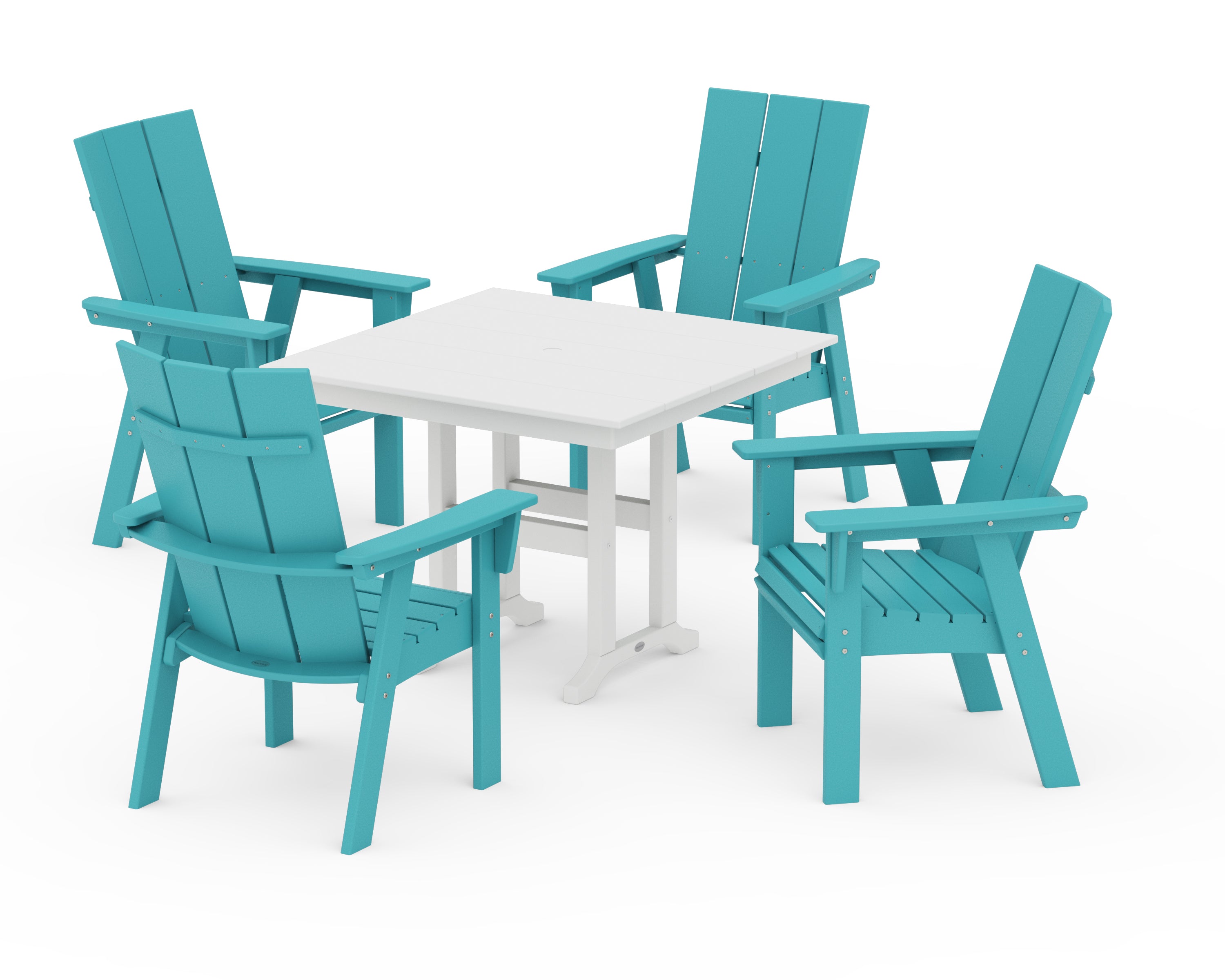 POLYWOOD® Modern Adirondack 5-Piece Farmhouse Dining Set in Aruba / White