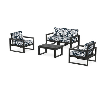 POLYWOOD® EDGE Sectional 4-Piece Deep Seating Set with Loveseat in Black / Leaf Marine Indigo