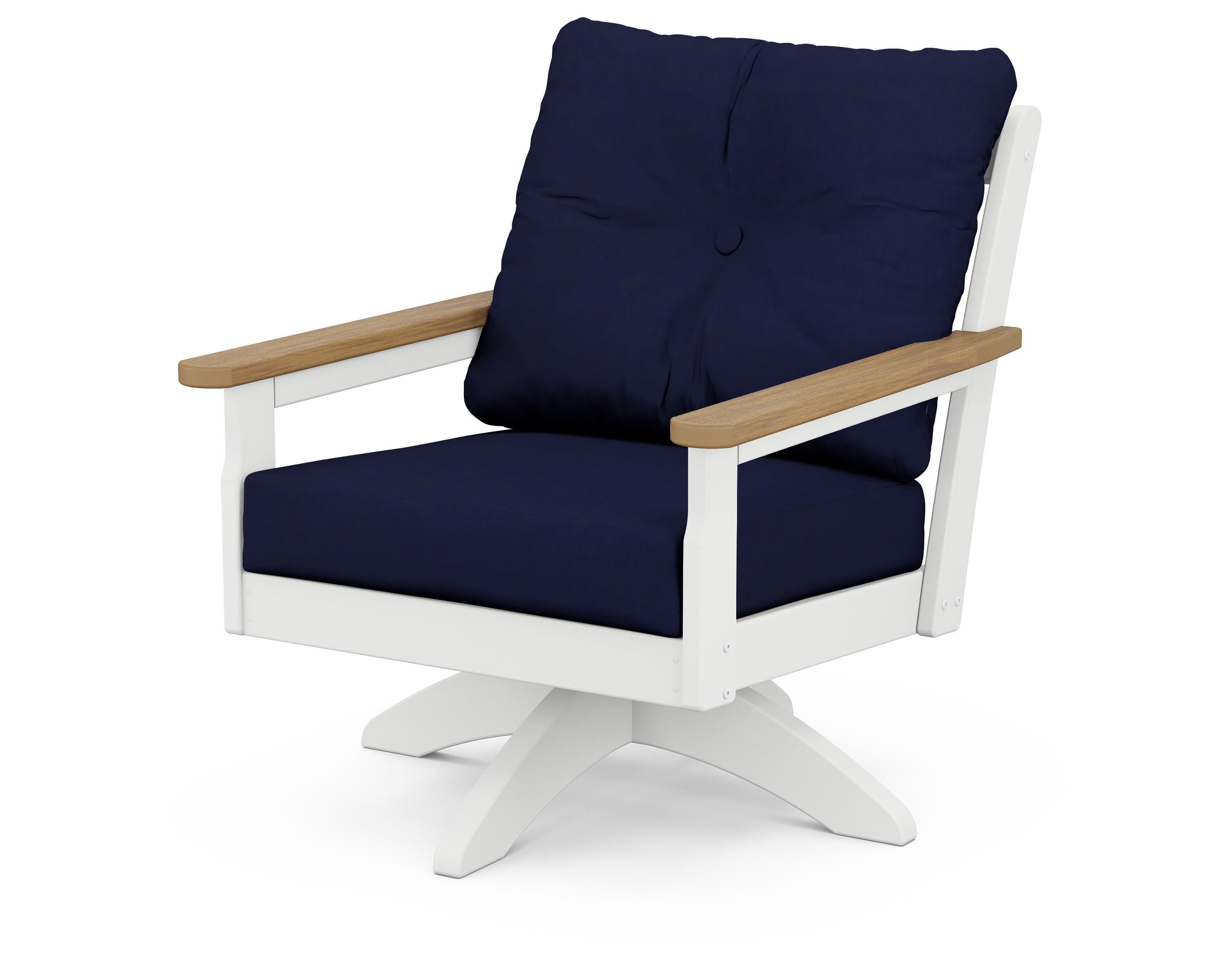 POLYWOOD® Vineyard Deep Seating Swivel Chair in White / Natural / Navy
