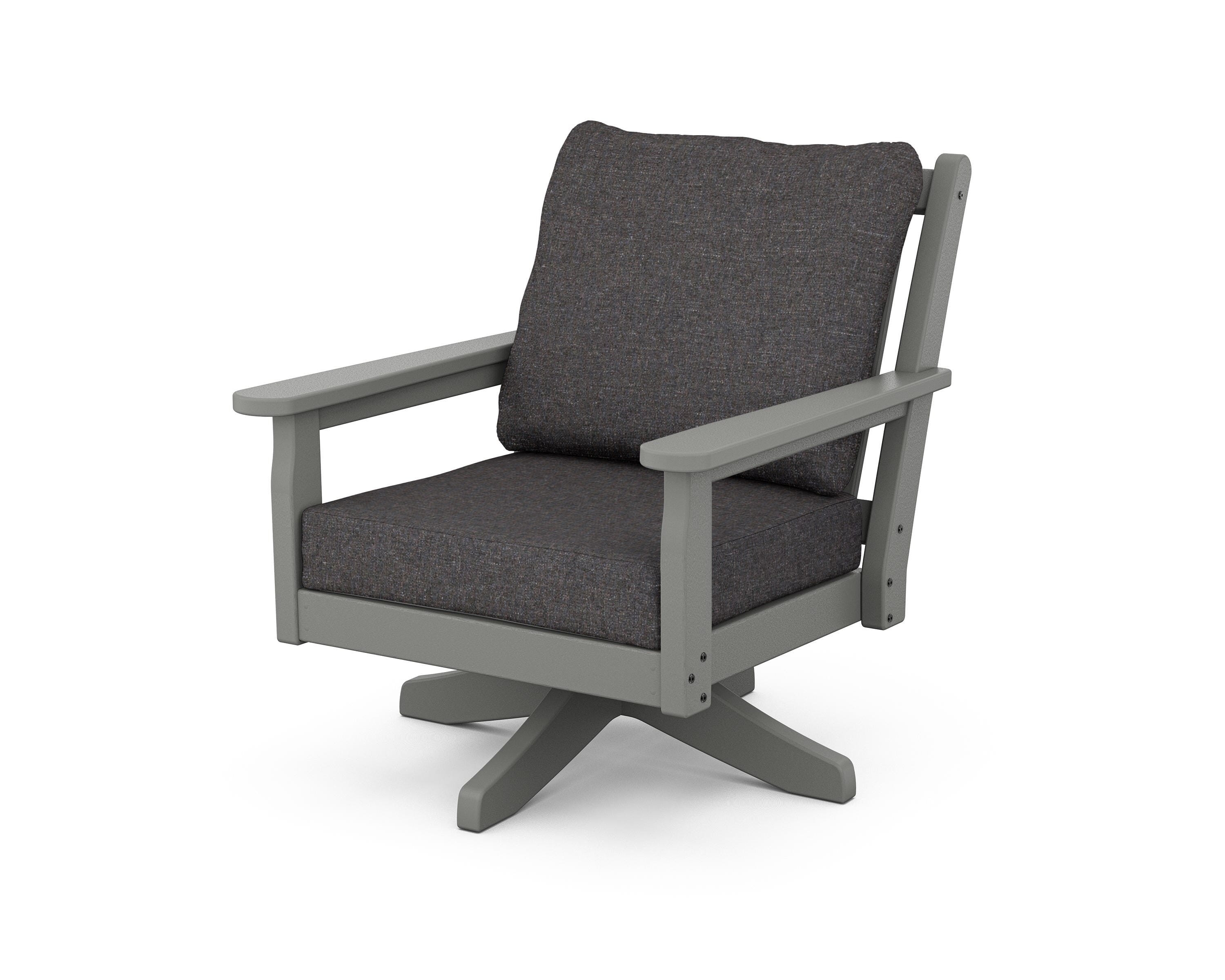 POLYWOOD® Chippendale Deep Seating Swivel Chair in Slate Grey / Ash Charcoal