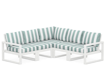 POLYWOOD® EDGE 5-Piece Modular Deep Seating Set in White / Cabana Stripe Glacier Spa