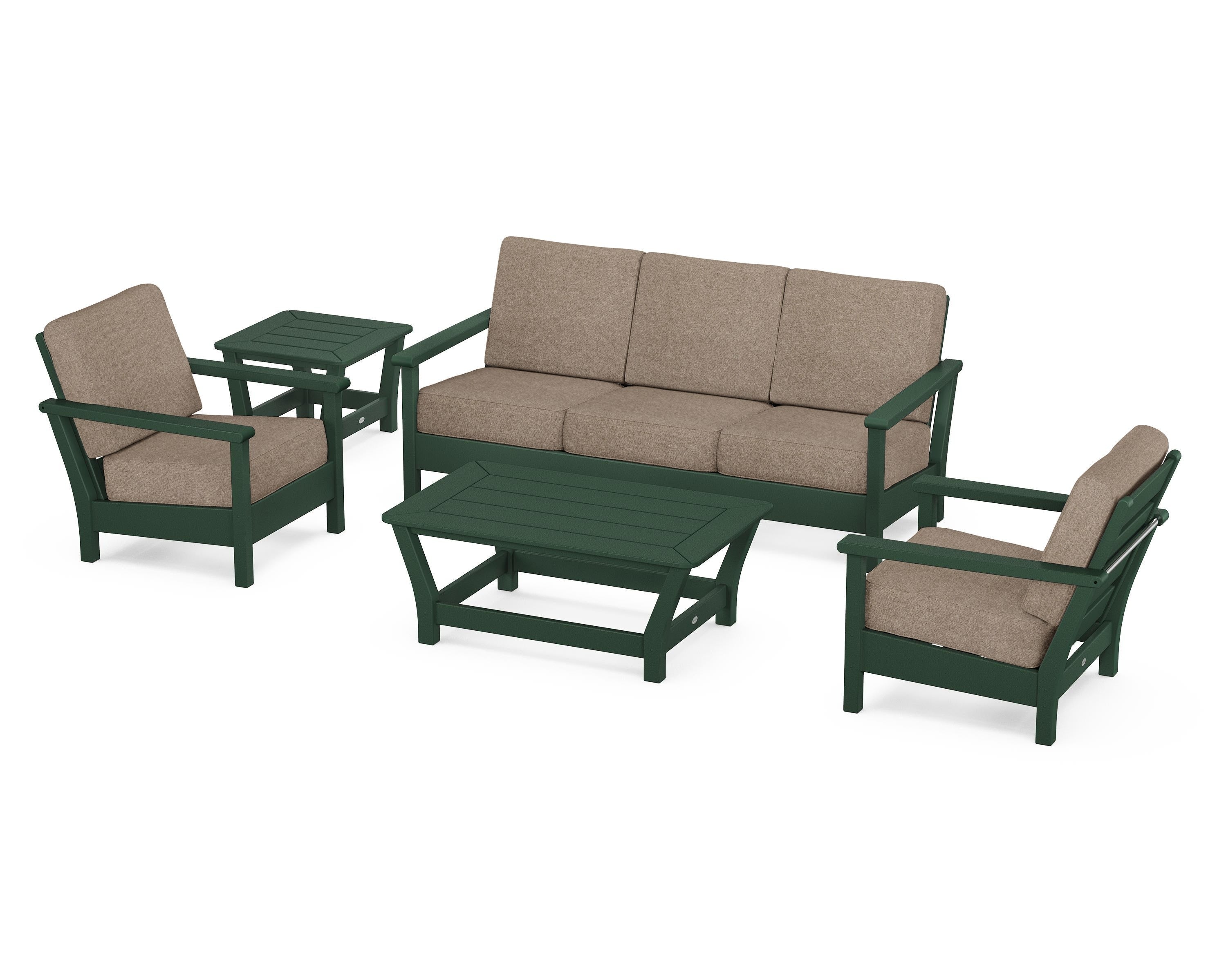 POLYWOOD® Harbour 5-Piece Deep Seating Set in Green / Spiced Burlap