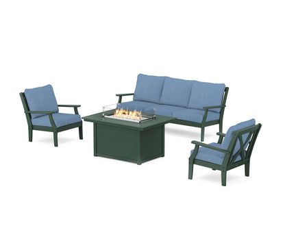 POLYWOOD® Braxton Deep Seating Fire Pit Table Set in Green / Sky Blue