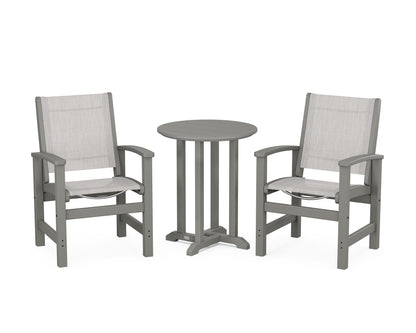 POLYWOOD® Coastal 3-Piece Round Bistro Dining Set in Slate Grey / Parchment Sling