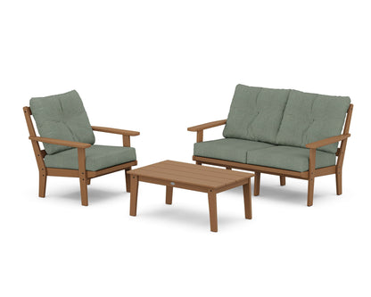 POLYWOOD® Oxford 3-Piece Deep Seating Set with Loveseat in Teak / Cast Sage