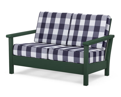 POLYWOOD® Harbour Deep Seating Loveseat in Green / Buffalo Plaid Navy