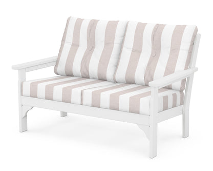 POLYWOOD® Vineyard Deep Seating Loveseat in White / Cabana Stripe Dune Burlap