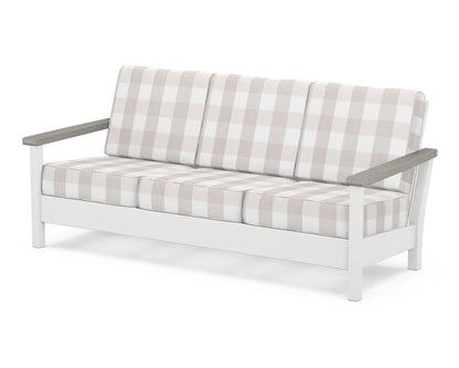 POLYWOOD® Harbour Deep Seating Sofa in White / Driftwood / Buffalo Plaid Dune Burlap