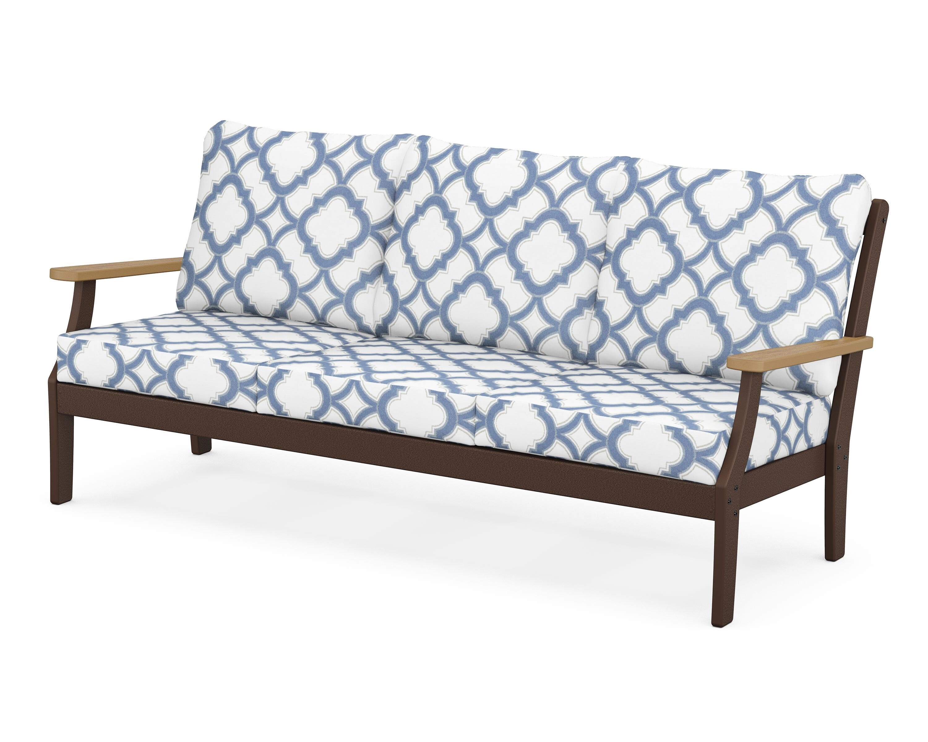 POLYWOOD® Braxton Deep Seating Sofa in Mahogany / Natural / Trellis Sky Blue