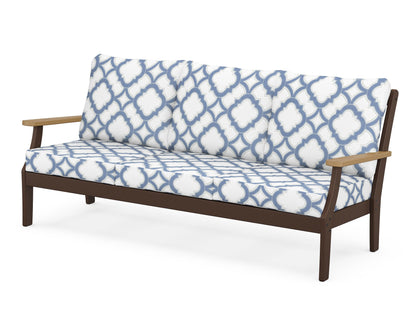 POLYWOOD® Braxton Deep Seating Sofa in Mahogany / Natural / Trellis Sky Blue