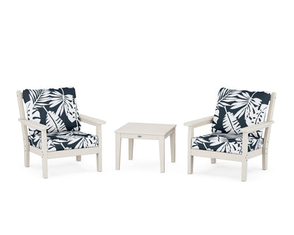 POLYWOOD® Chippendale 3-Piece Deep Seating Set in Sand / Leaf Marine Indigo