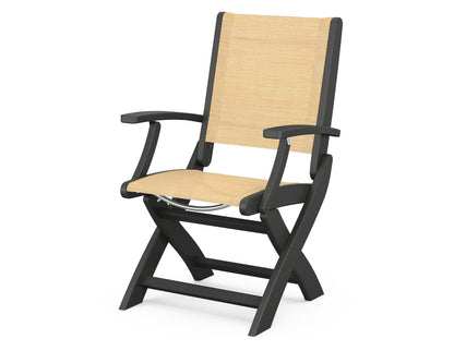 POLYWOOD® Coastal Folding Chair in Black / Dupioni Apricot Sling