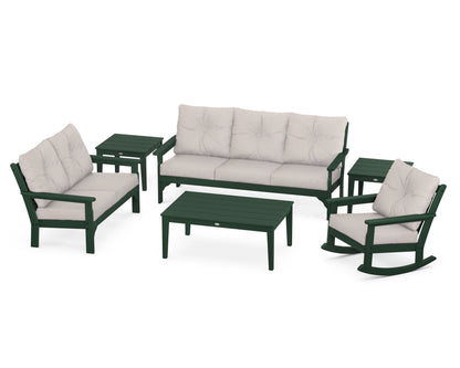 POLYWOOD® Vineyard 6-Piece Deep Seating Set in Green / Dune Burlap