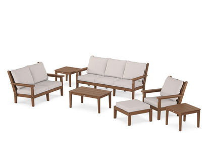 POLYWOOD® Chippendale 7-Piece Deep Seating Set in Teak / Dune Burlap