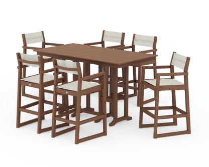 POLYWOOD® EDGE Sling Arm Chair 7-Piece Farmhouse Bar Set in Teak / Parchment Sling