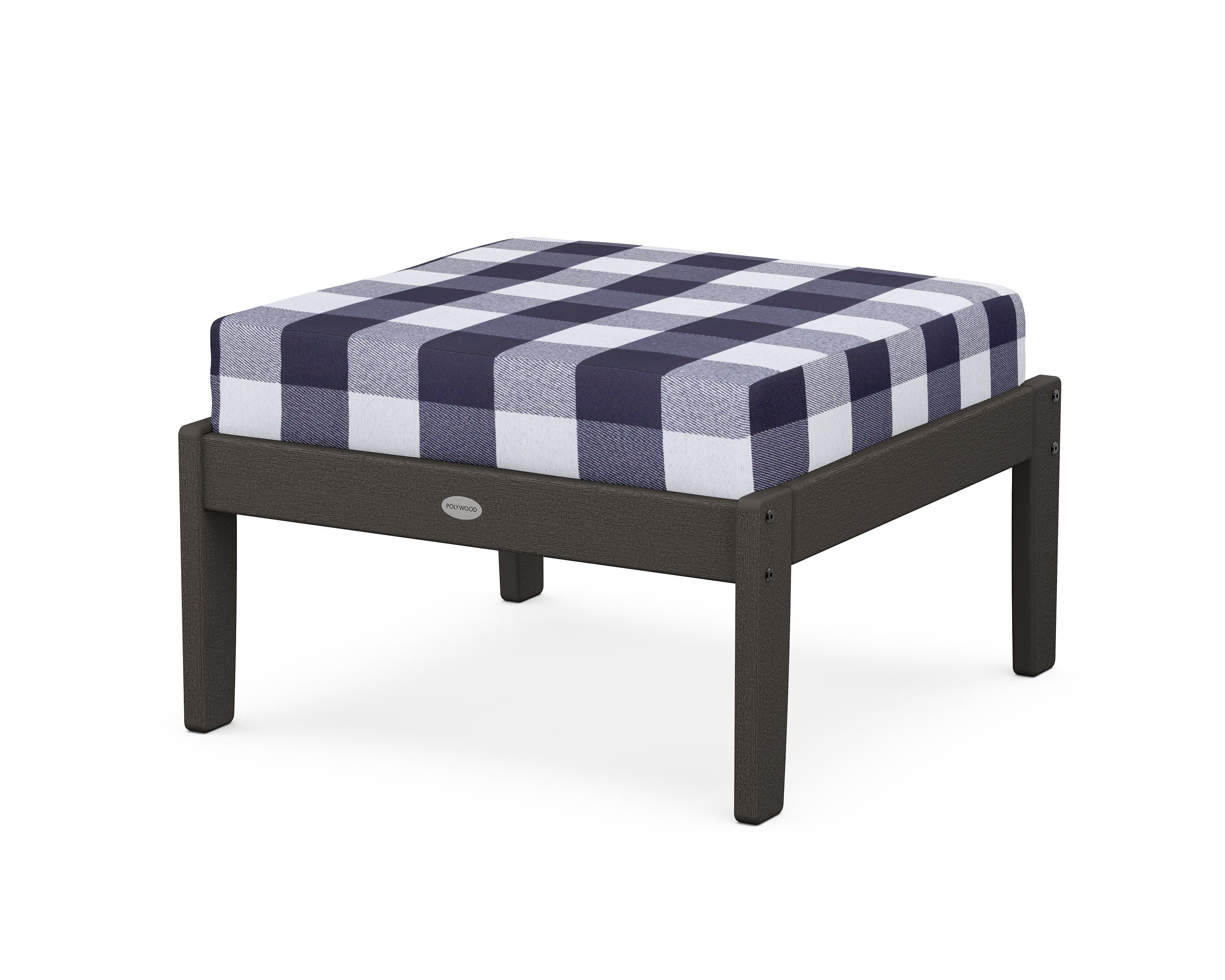 POLYWOOD® Braxton Deep Seating Ottoman in Vintage Coffee / Buffalo Plaid Navy