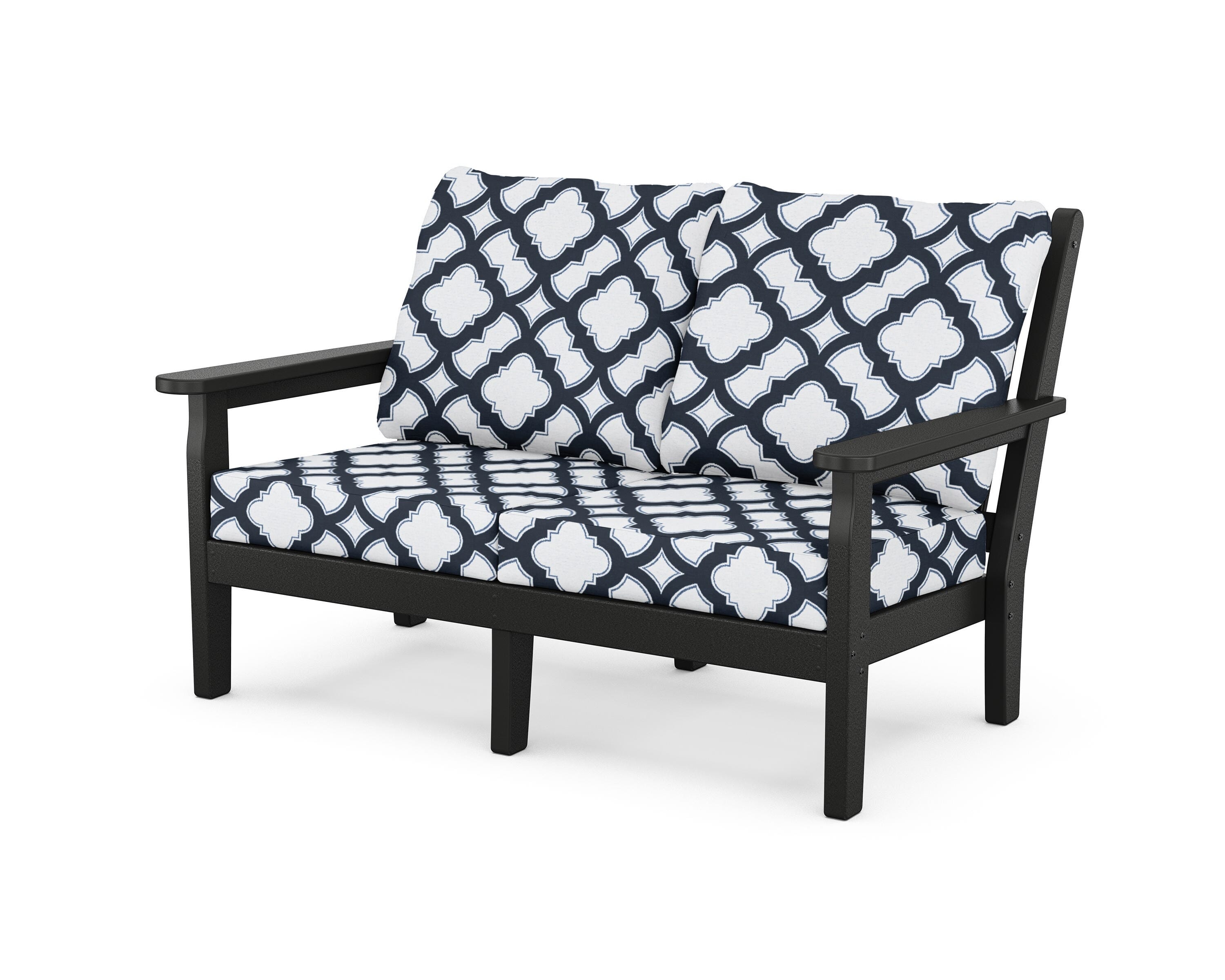 POLYWOOD® Chippendale Deep Seating Loveseat in Black / Trellis Marine Indigo