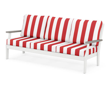 POLYWOOD® Braxton Deep Seating Sofa in White / Driftwood / Cabana Stripe Crimson
