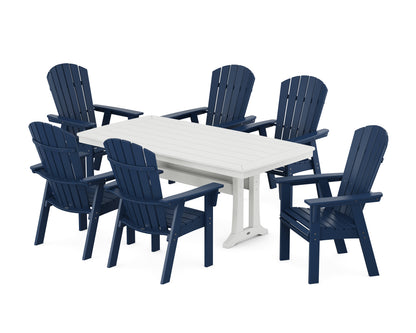POLYWOOD® Nautical Curveback Adirondack 7-Piece Dining Set with Trestle Legs in Navy / White
