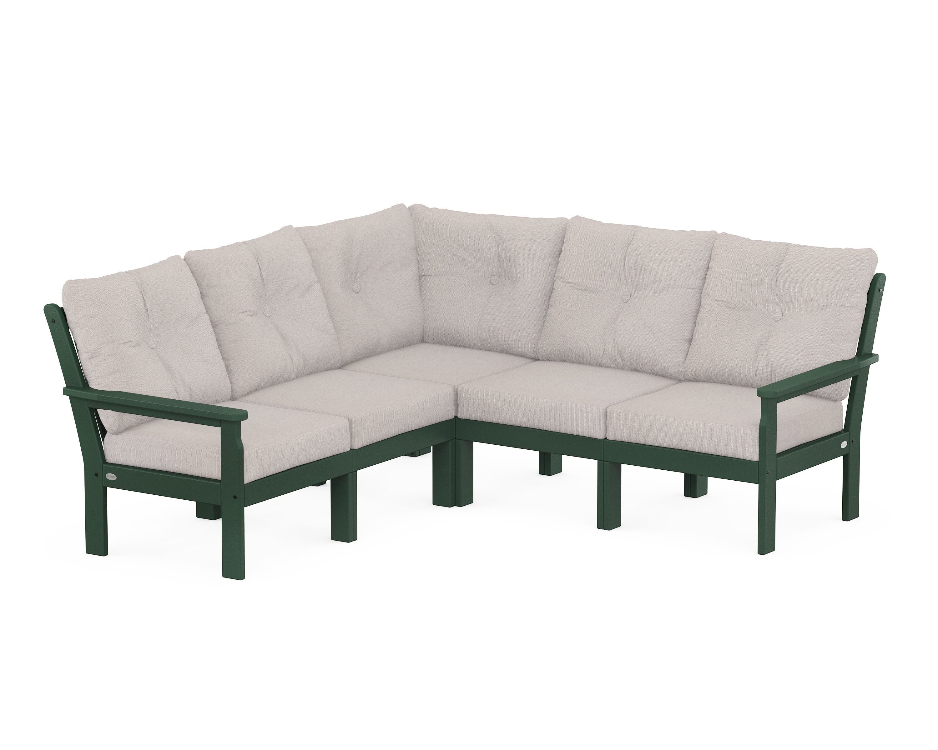 POLYWOOD® Vineyard 5-Piece Sectional in Green / Dune Burlap