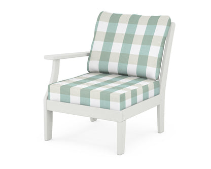 POLYWOOD® Braxton Modular Left Arm Chair in Vintage White / Buffalo Plaid Glacier Spa