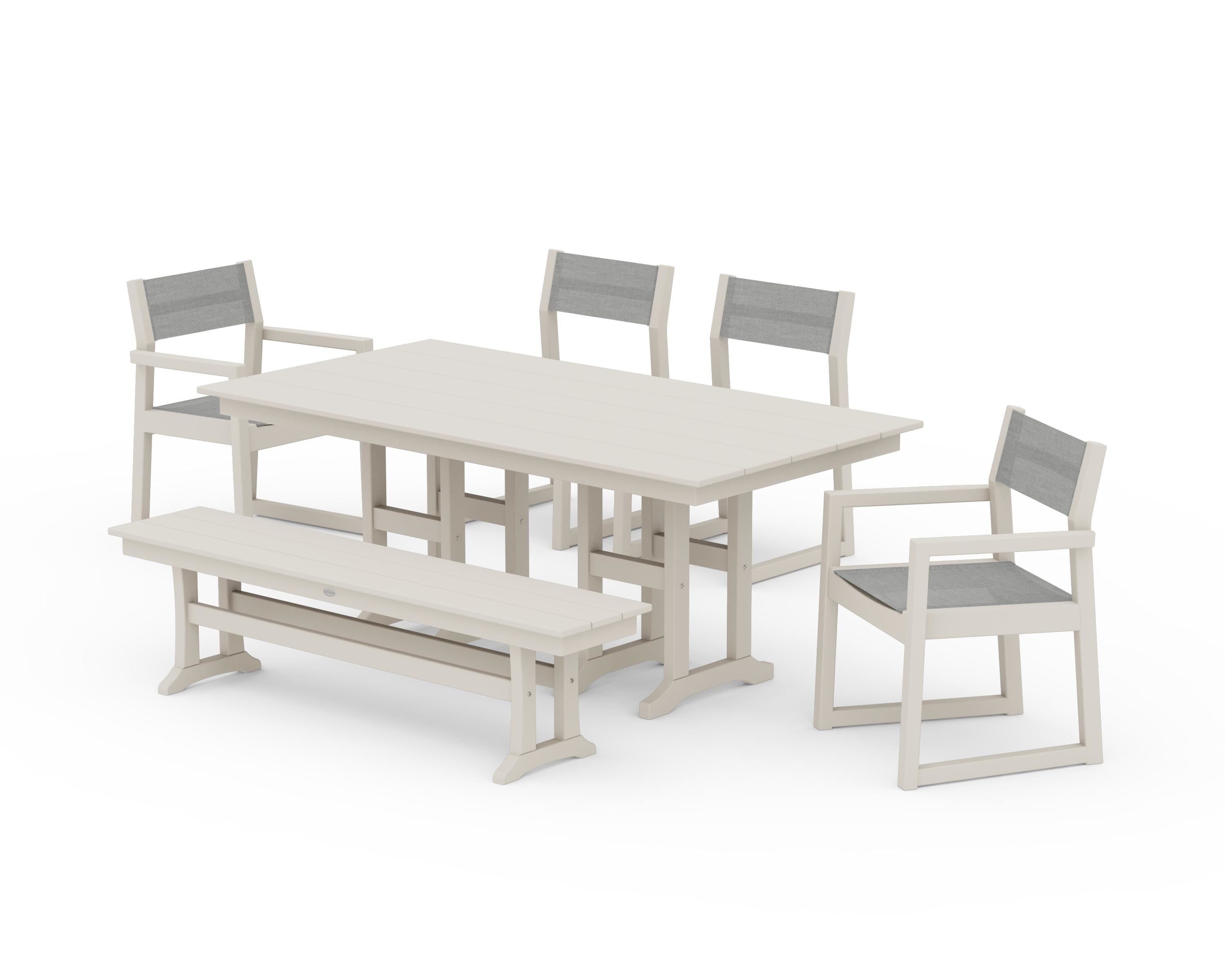 POLYWOOD® EDGE Sling 6-Piece Farmhouse Dining Set in Sand / Metallic Sling
