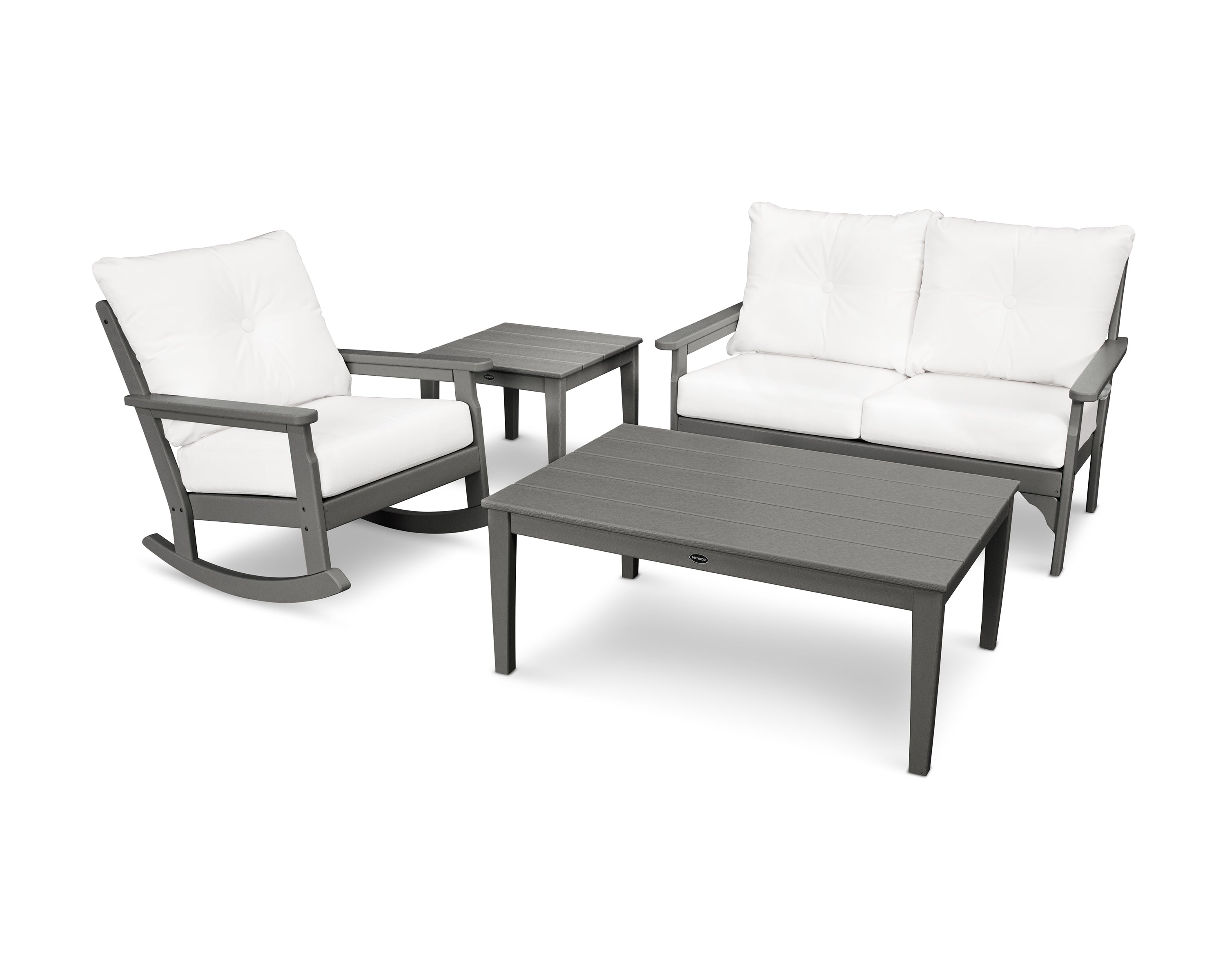 POLYWOOD® Vineyard 4-Piece Deep Seating Rocker Set in Slate Grey / Natural