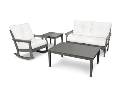 POLYWOOD® Vineyard 4-Piece Deep Seating Rocker Set in Slate Grey / Natural