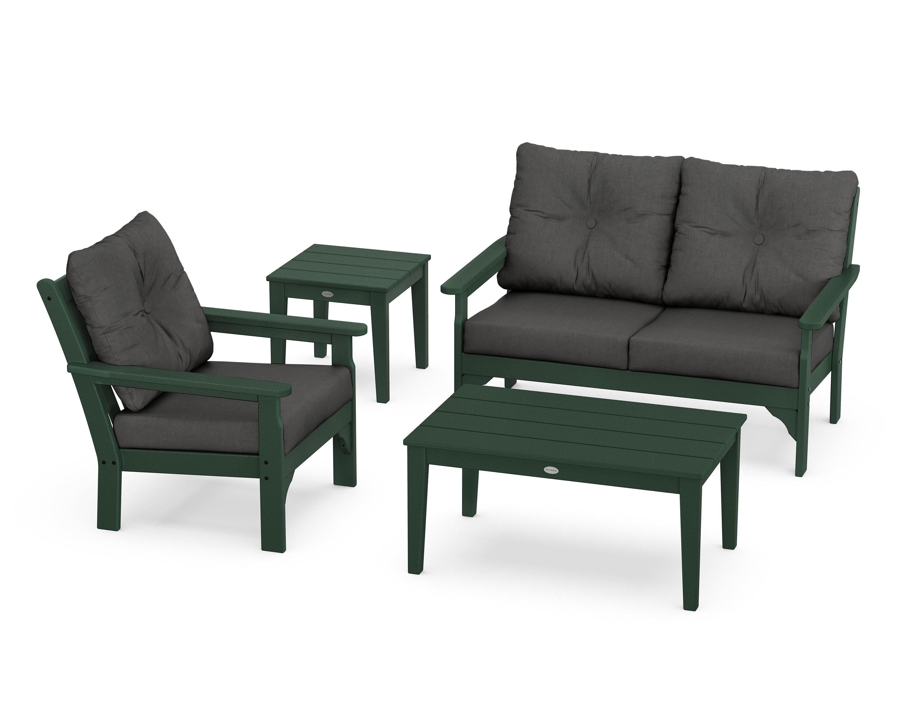 POLYWOOD® Vineyard 4-Piece Deep Seating Set in Green / Spectrum Carbon