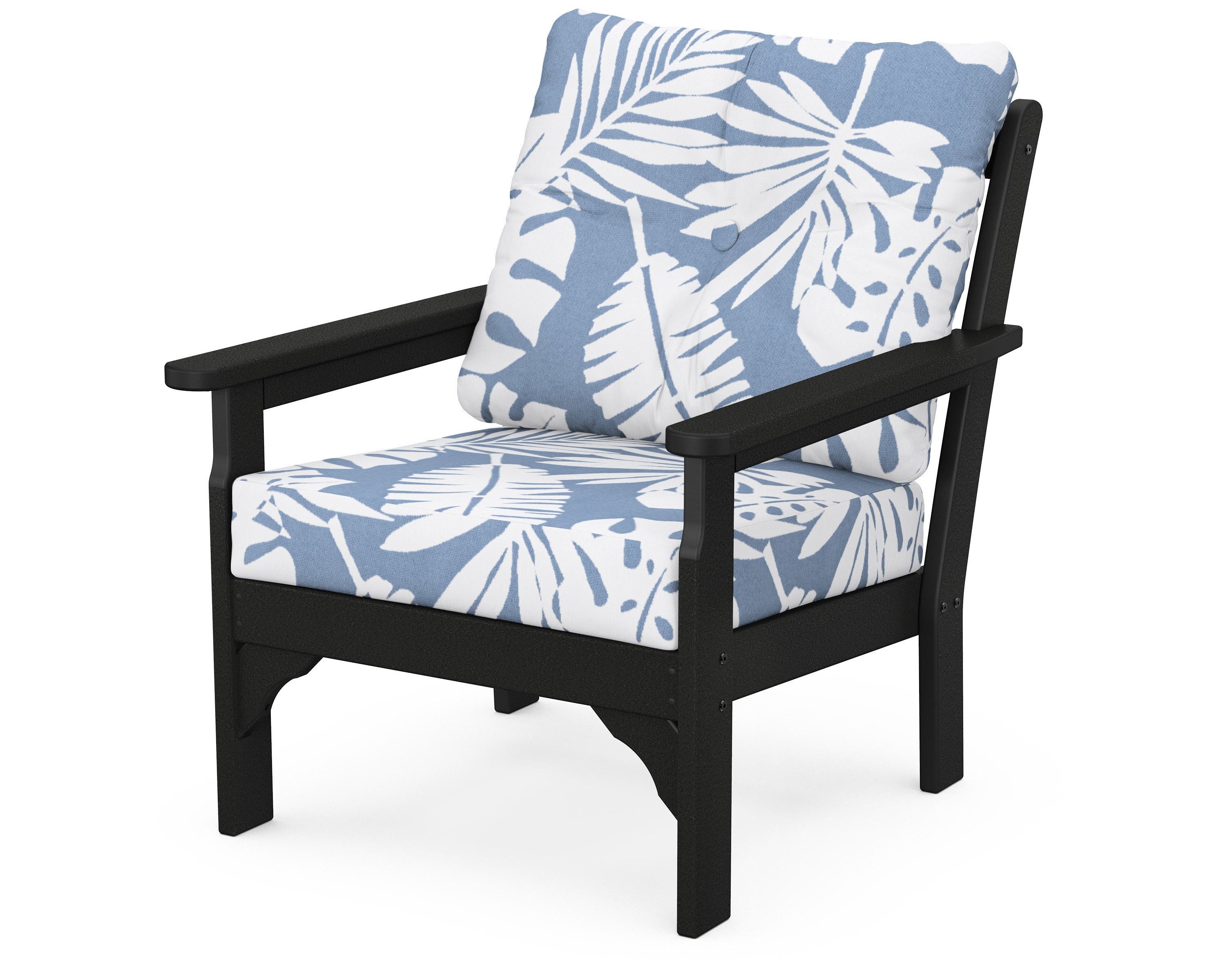 POLYWOOD® Vineyard Deep Seating Chair in Black / Leaf Sky Blue