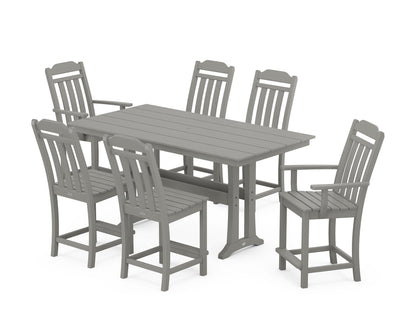 Country Living Cottage 7-Piece Farmhouse Counter Set with Trestle Legs in Slate Grey