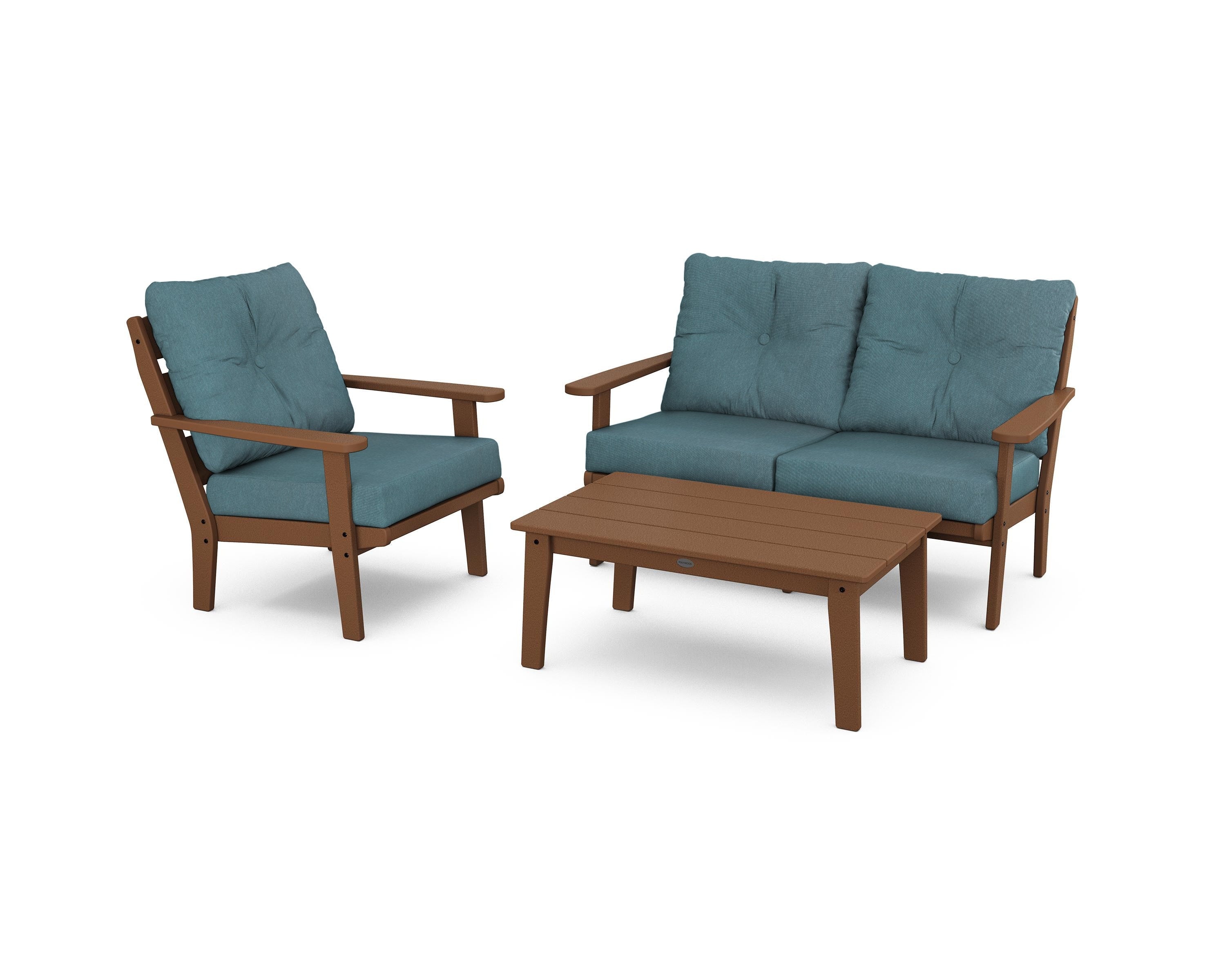POLYWOOD® Lakeside 3-Piece Deep Seating Set in Teak / Ocean Teal