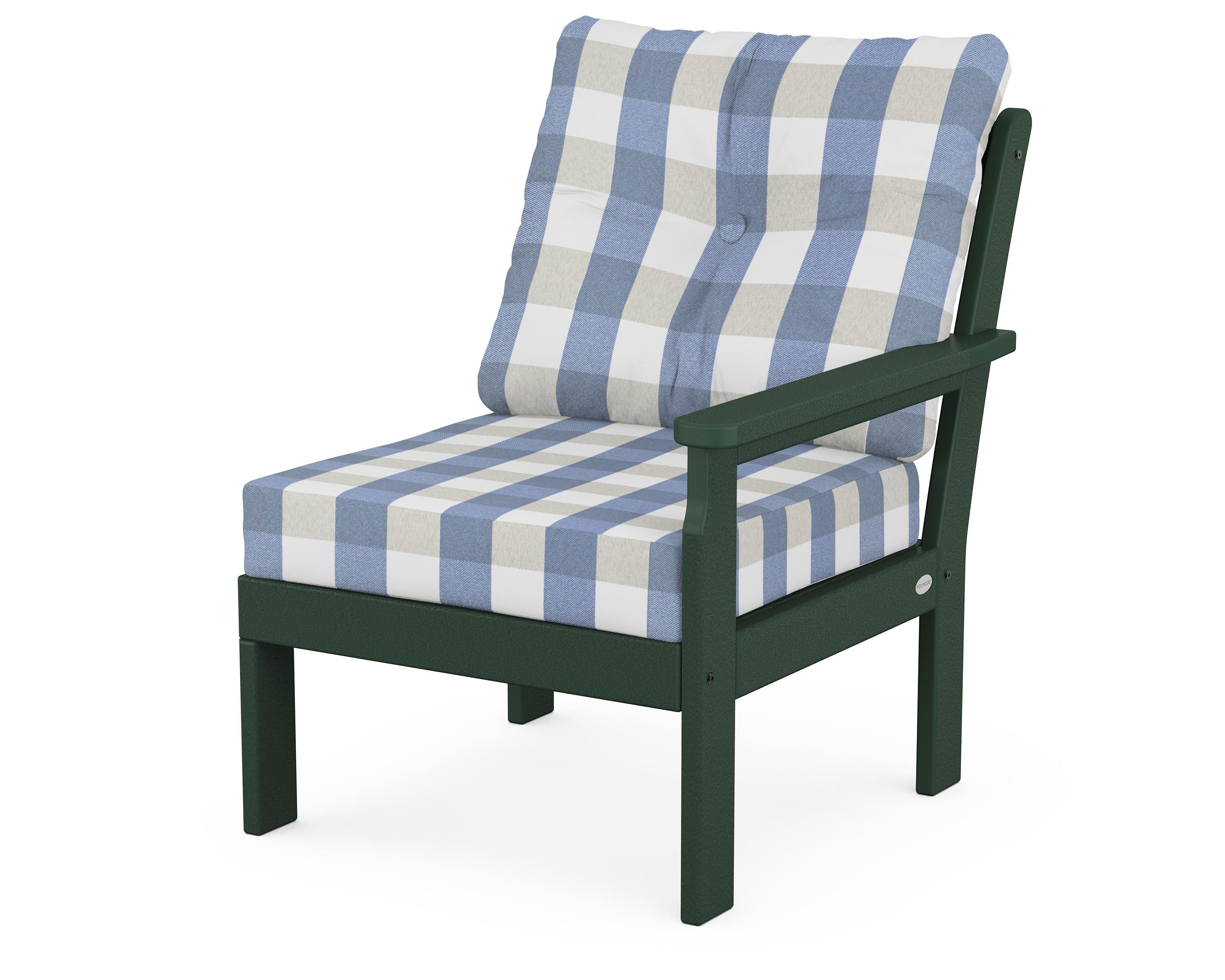 POLYWOOD® Vineyard Modular Right Arm Chair in Green / Buffalo Plaid Sky Blue