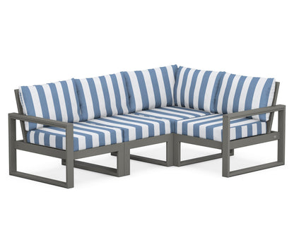 POLYWOOD® EDGE 4-Piece Modular Deep Seating Set in Slate Grey / Cabana Stripe Sky Blue