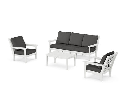 POLYWOOD® Chippendale 4-Piece Deep Seating Set with Sofa in White / Spectrum Carbon