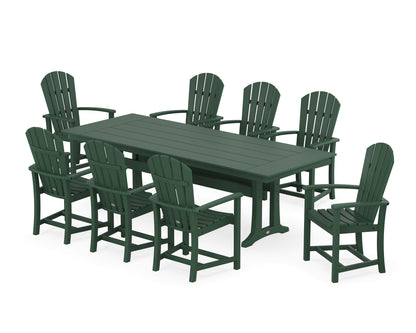 POLYWOOD® Palm Coast 9-Piece Farmhouse Dining Set with Trestle Legs in Green