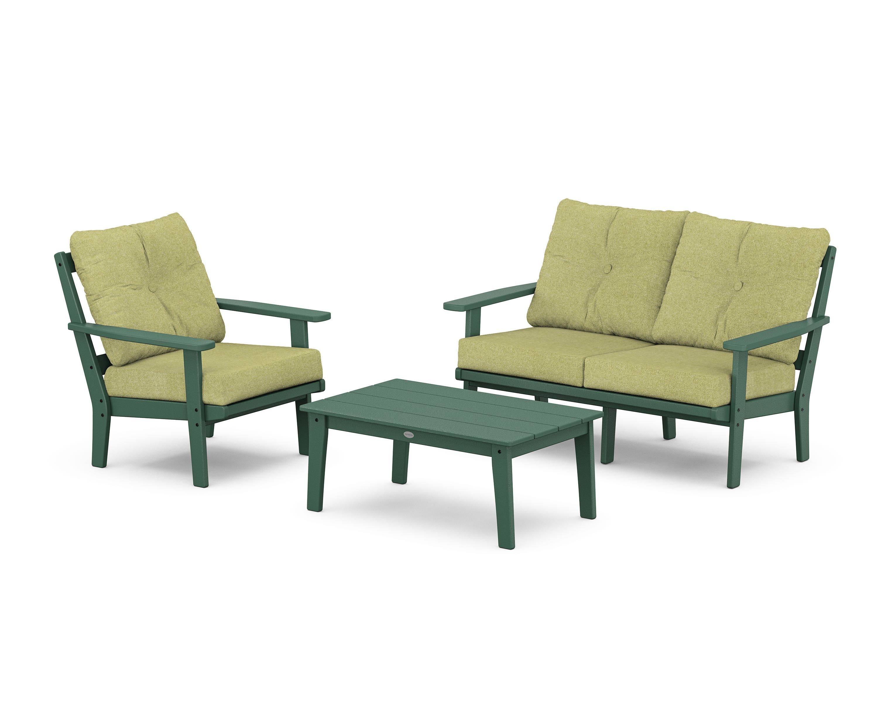 POLYWOOD® Oxford 3-Piece Deep Seating Set with Loveseat in Green / Chartreuse Boucle