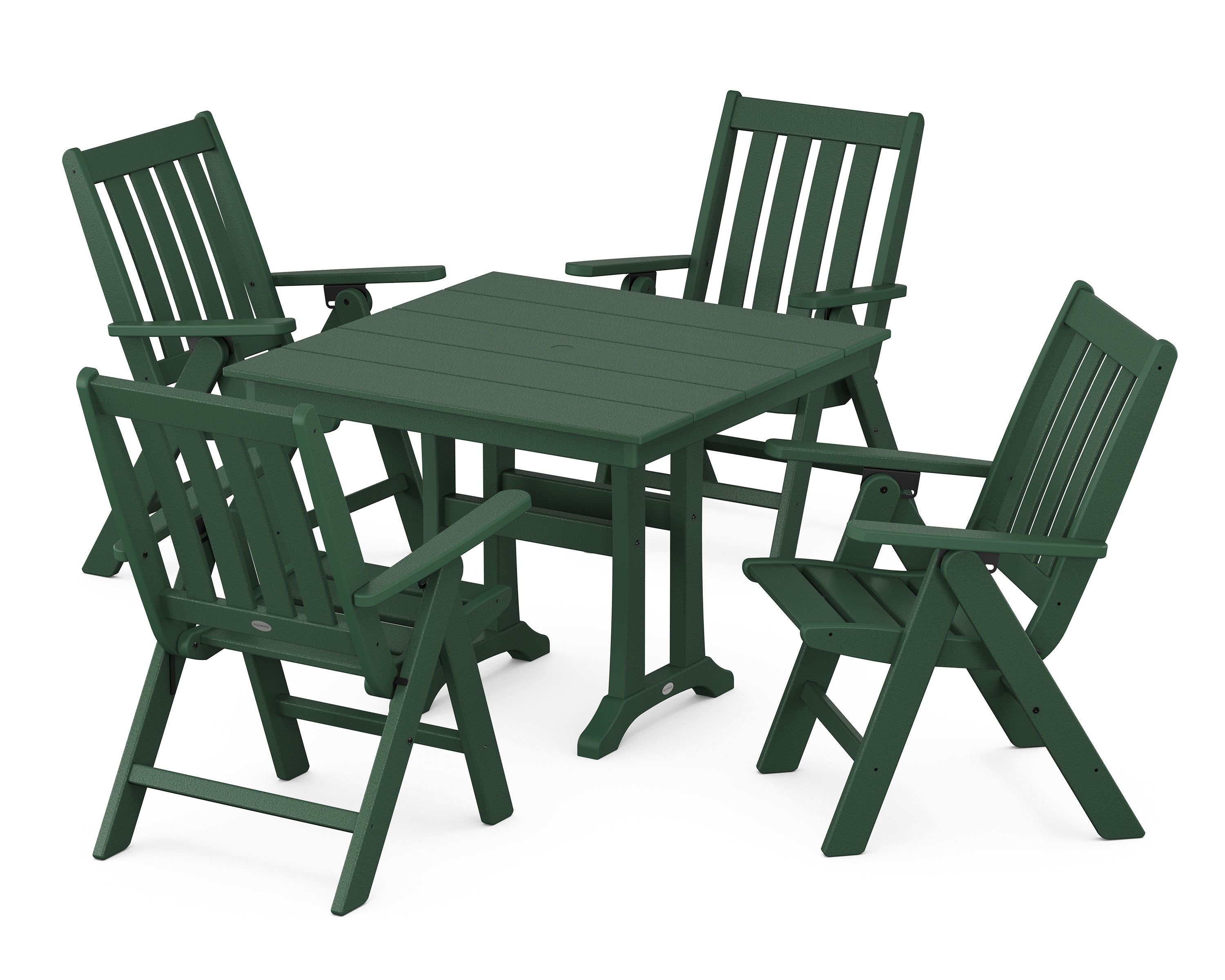 POLYWOOD® Vineyard Folding 5-Piece Farmhouse Dining Set With Trestle Legs in Green